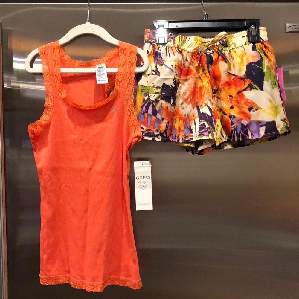 NWT Girls Orange Tank & Floral Shorts